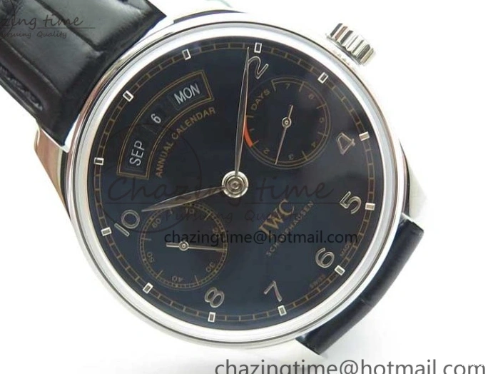 MIROTIME 0211 Portuguese Real PR Real Annual Calendar IW503502 ZF 1:1 Best Edition Black Dial Steel Markers on Black Leather Strap A StreetReady 7134